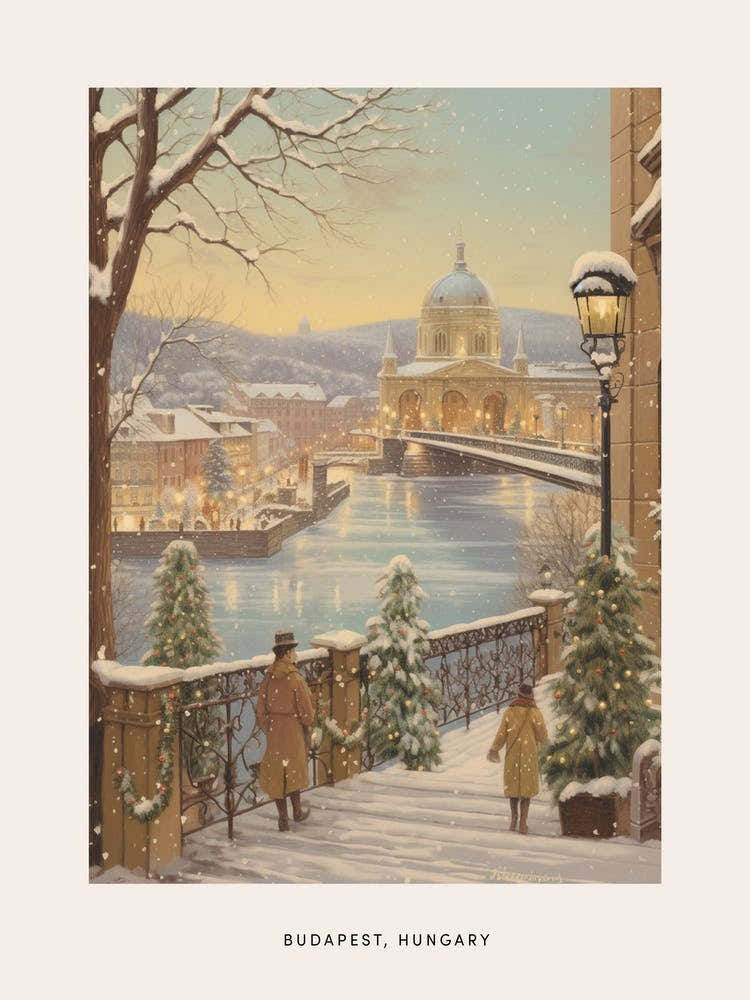 Vintage Winter Poster Budapest Hungary 4