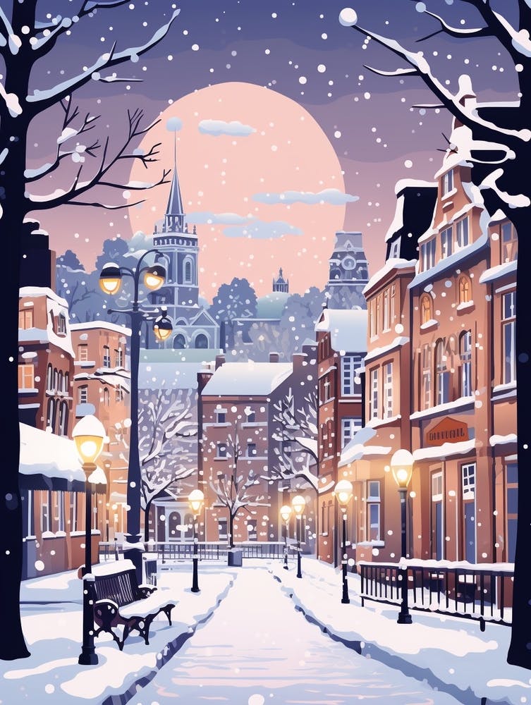 Winter Travel Night Illustration Newcastle United Kingdom 3