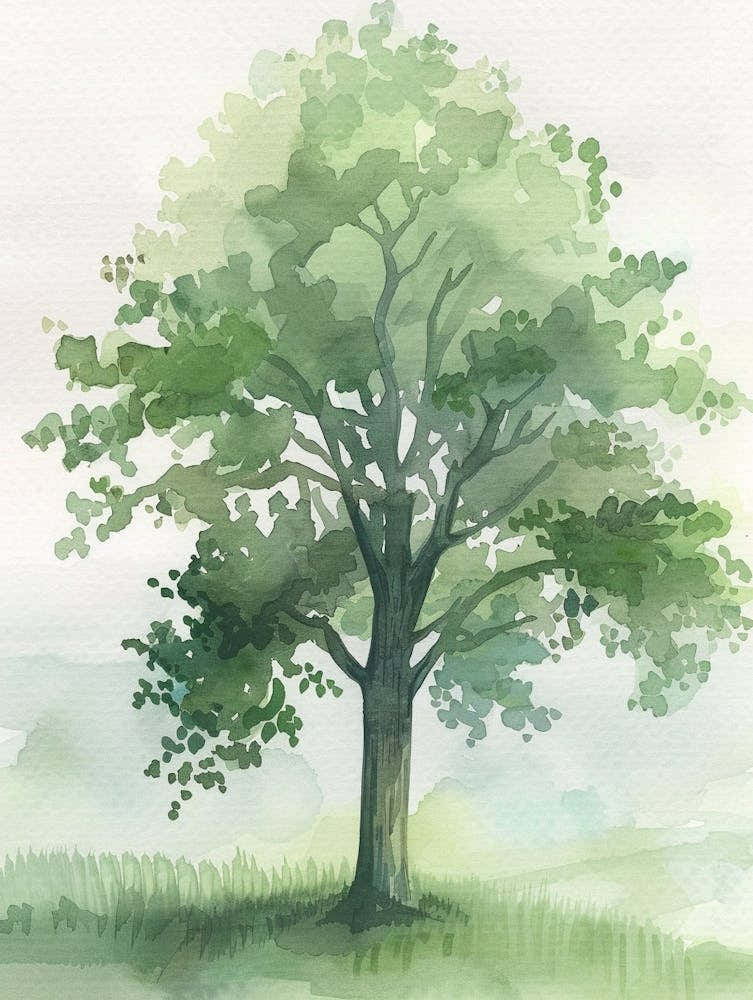 Ash Tree Atmospheric Watercolour Painting 1