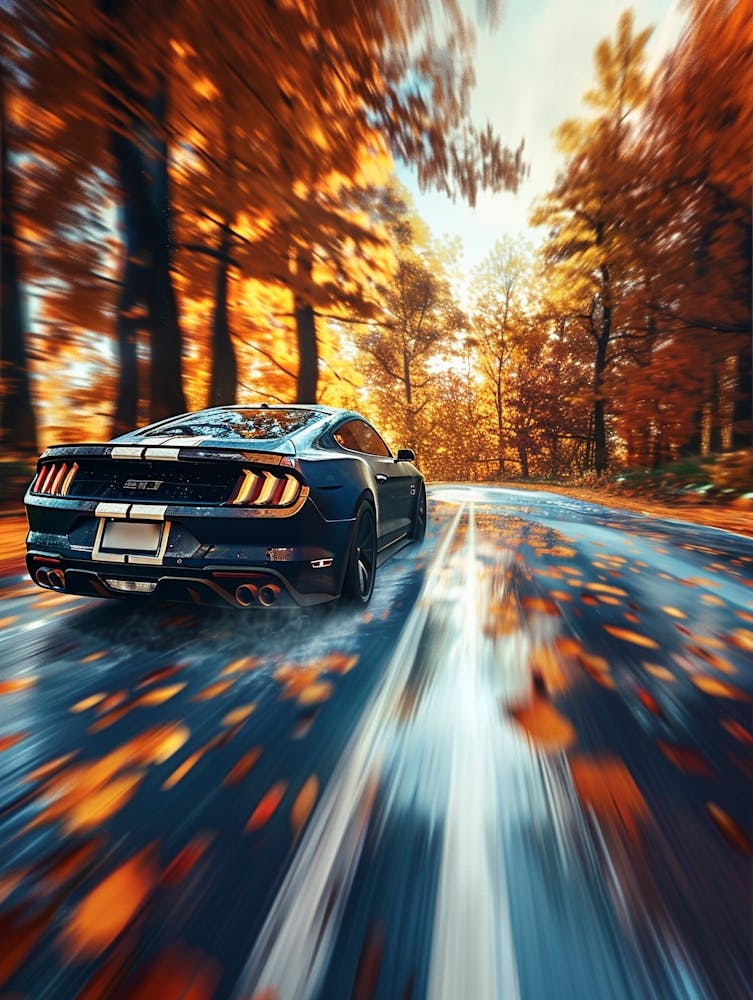 Ford Mustang Driving In Autumn