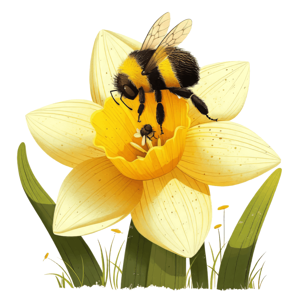 Watercolor Bumblebee on Flower 1