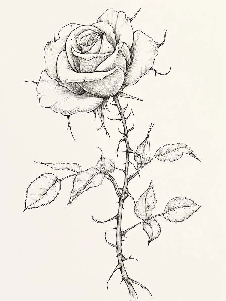 English Rose Black And White Line Drawing 31