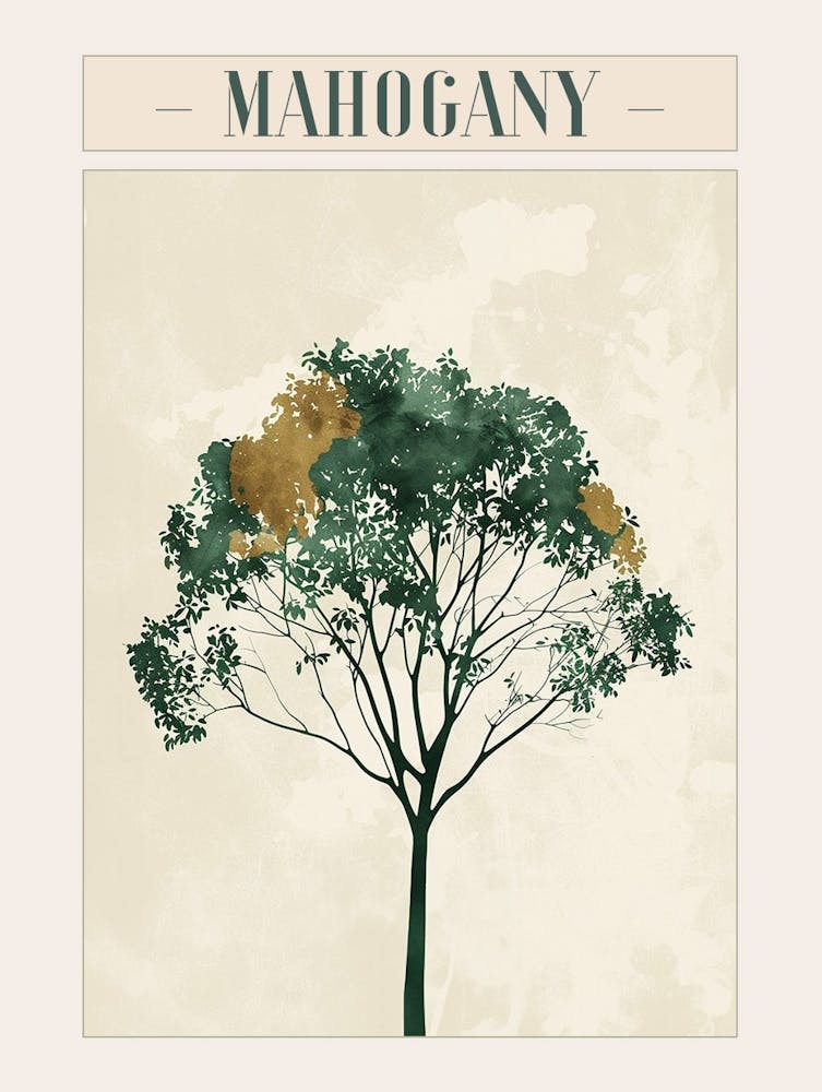 Mahogany Tree Minimal Japandi Illustration 1 Poster