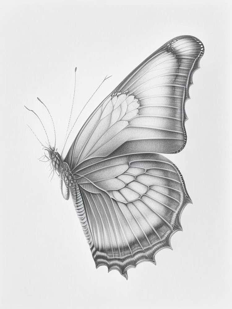 Butterfly Outline Greyscale Sketch 2