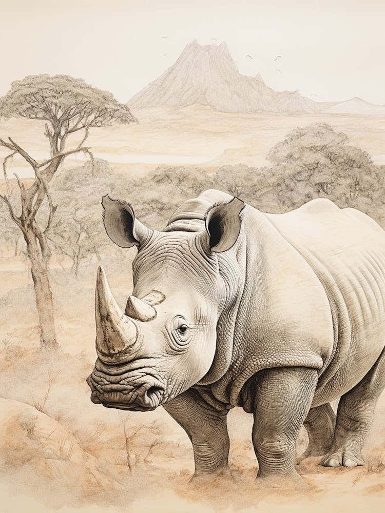 Rhino In The Savannah Landscape 4