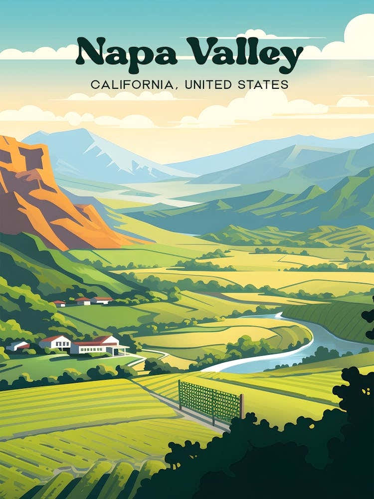 Napa Valley California United States Vineyard Modern Travel Illustration