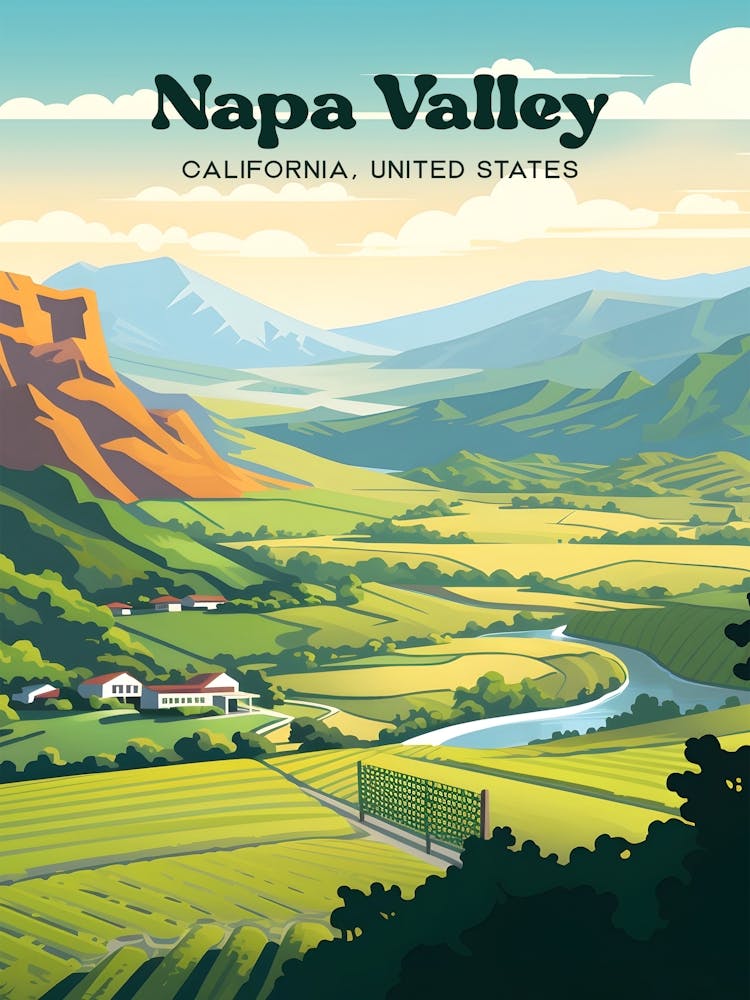 Napa Valley California United States Vineyard Modern Travel Illustration