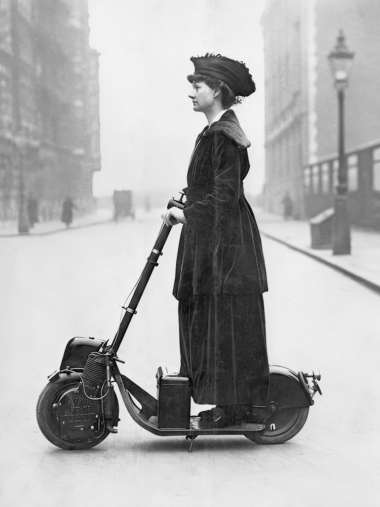 Woman On A Scooter Vintage Black and White Photo
