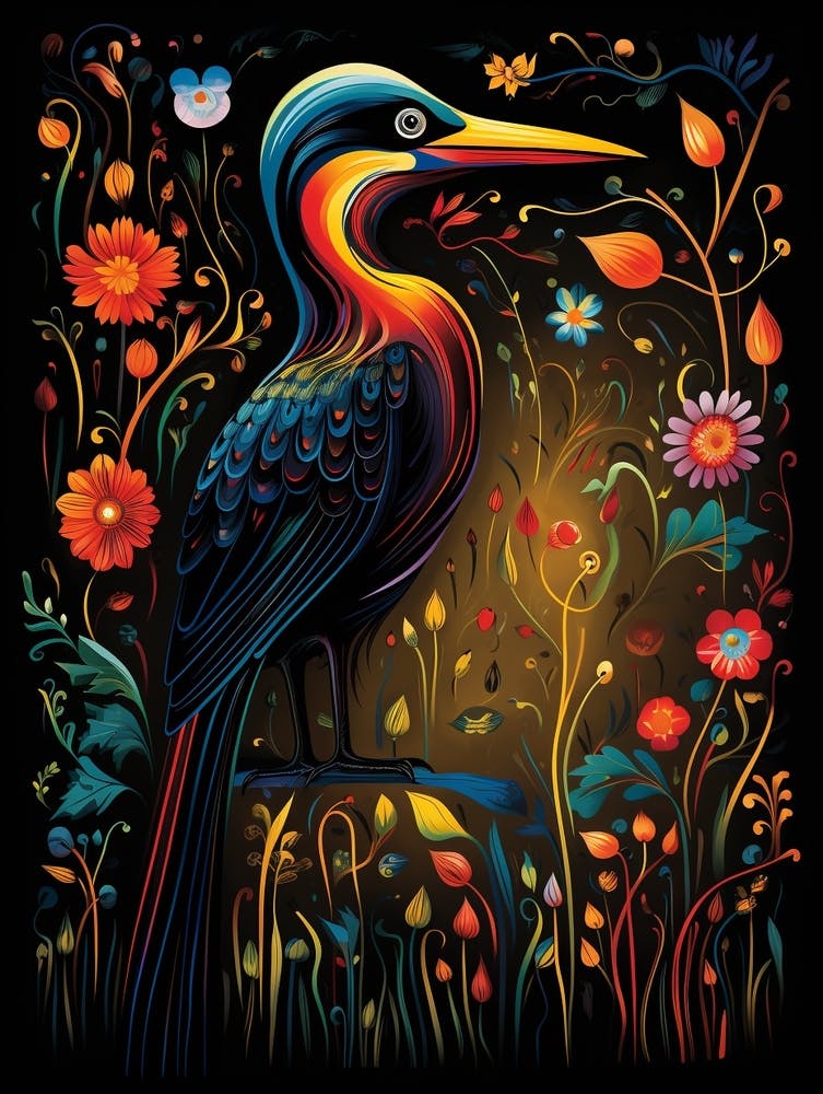 Folk Bird Illustration Cormorant 4
