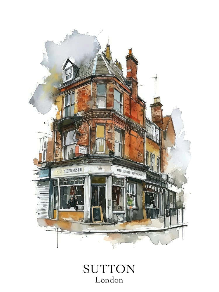 Sutton London Borough   Street Watercolour 2 Poster