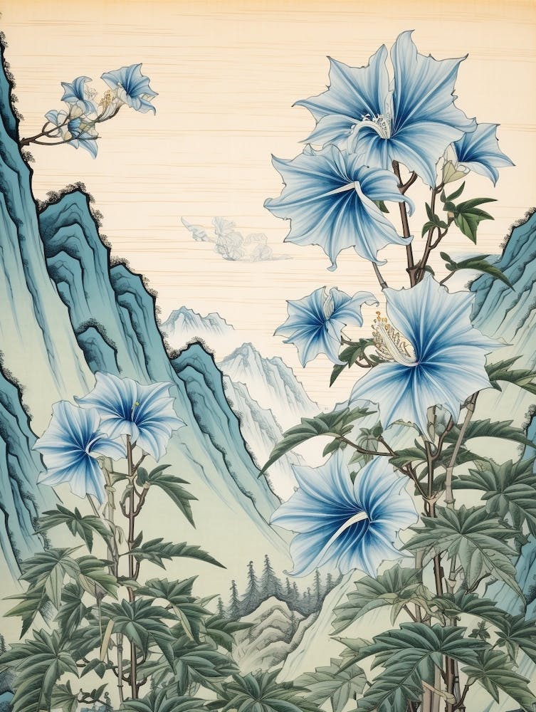 Kikyo Chinese Bellflower 3 Japanese Botanical Illustration