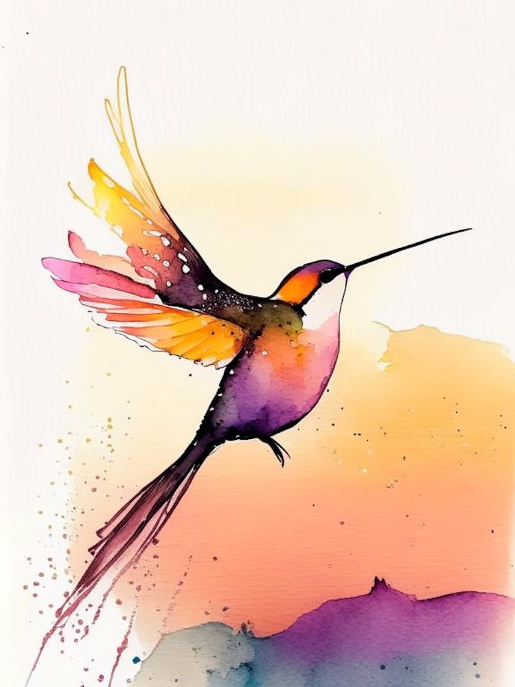 Hummingbird At Sunset Minimalist Watercolour 2