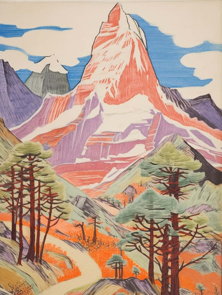 Ama Dablam Nepal 2 Colourful Mountain Illustration