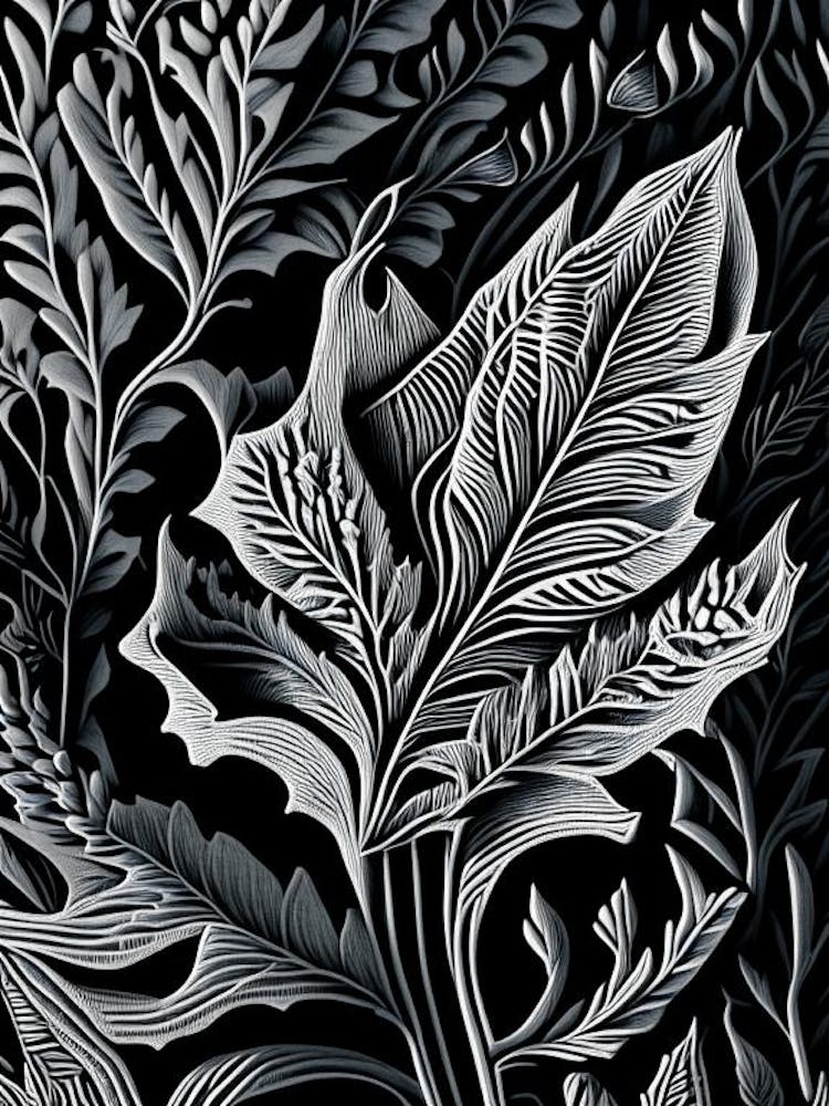 Lavender Leaf Linocut 2