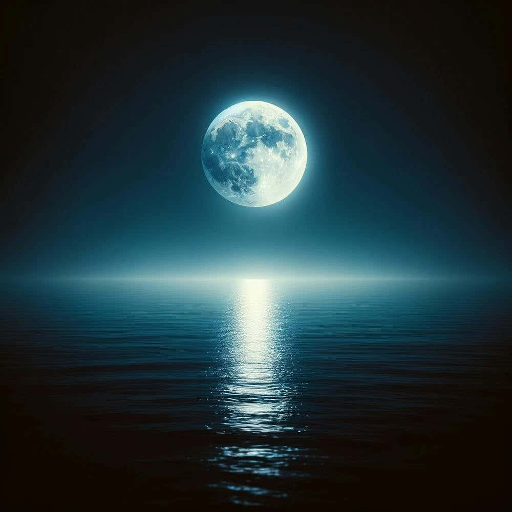 "Moonlit Serenity: Tranquil Ocean Dreams"  Immerse yourself in "Moonlit Serenity," a captivating digital artwork that encapsulates the peaceful embrace of a full moon over a tranquil ocean. Its luminous reflection on the water's surface brings a sense of
