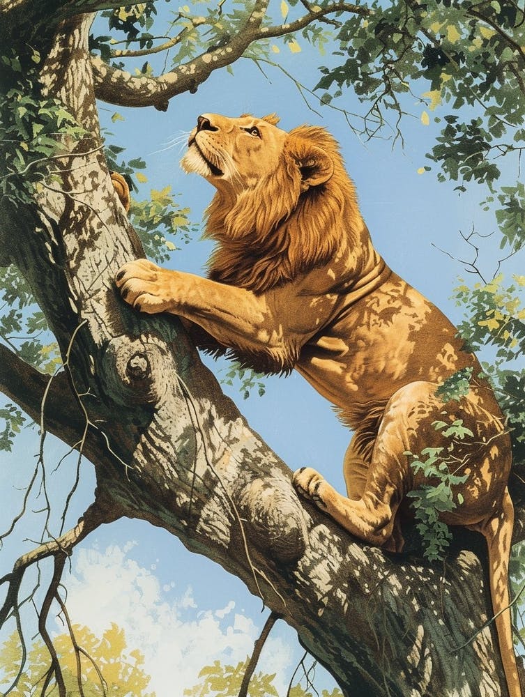 Barbary Lion Relief Illustration Climbing A Tree 1