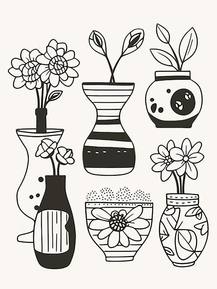 Plants Black And White Line Art