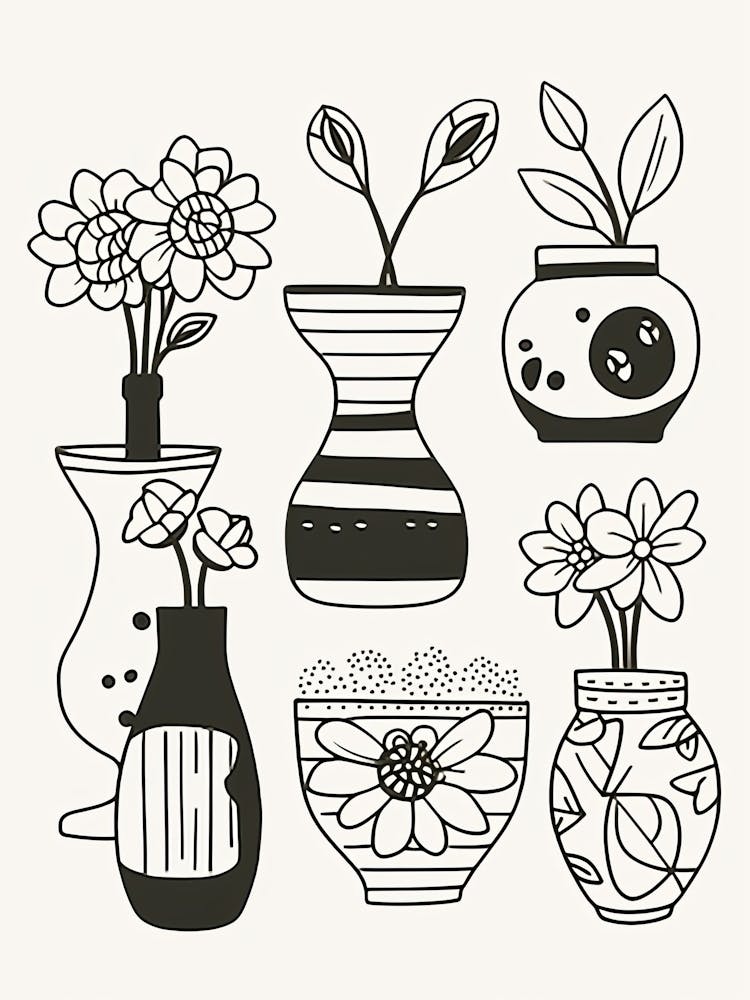 Plants Black And White Line Art