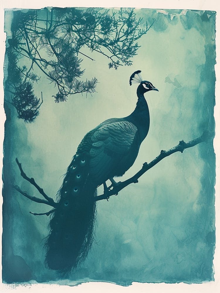 Vintage Blue Tones Peacock Photograph Inspired 2