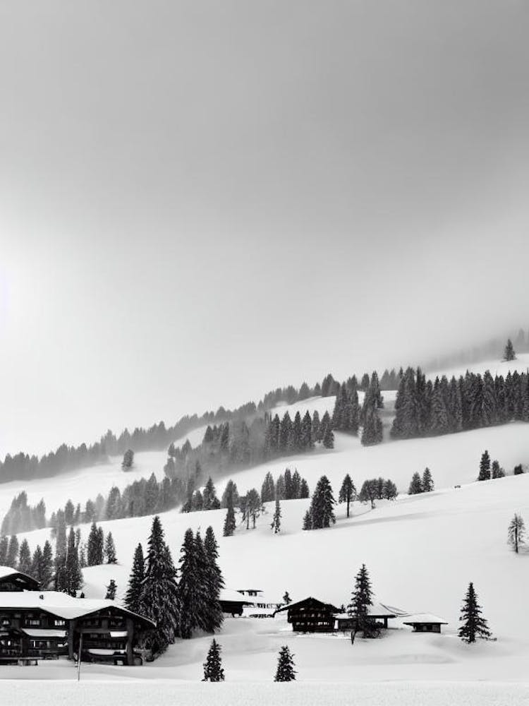 Gstaad, Switzerland Black And White Skiing Poster