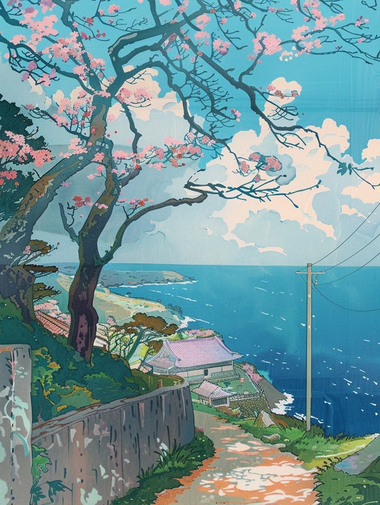 Okinawa Japan 4 Retro Illustration