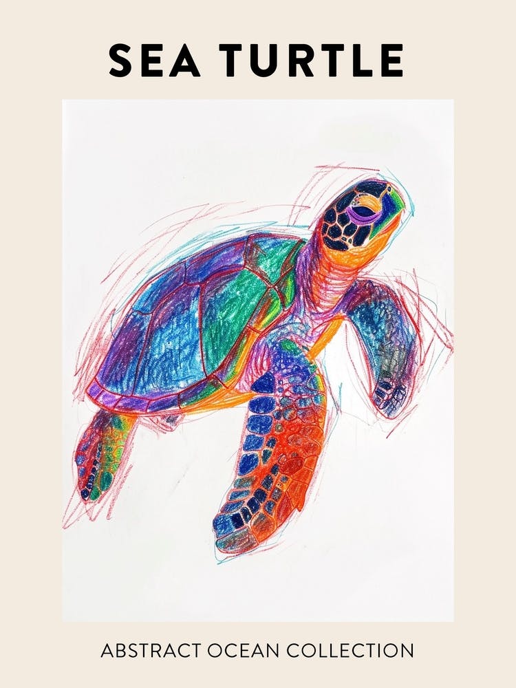 Rainbow Turtle Scribble Crayon Drawing Poster 5