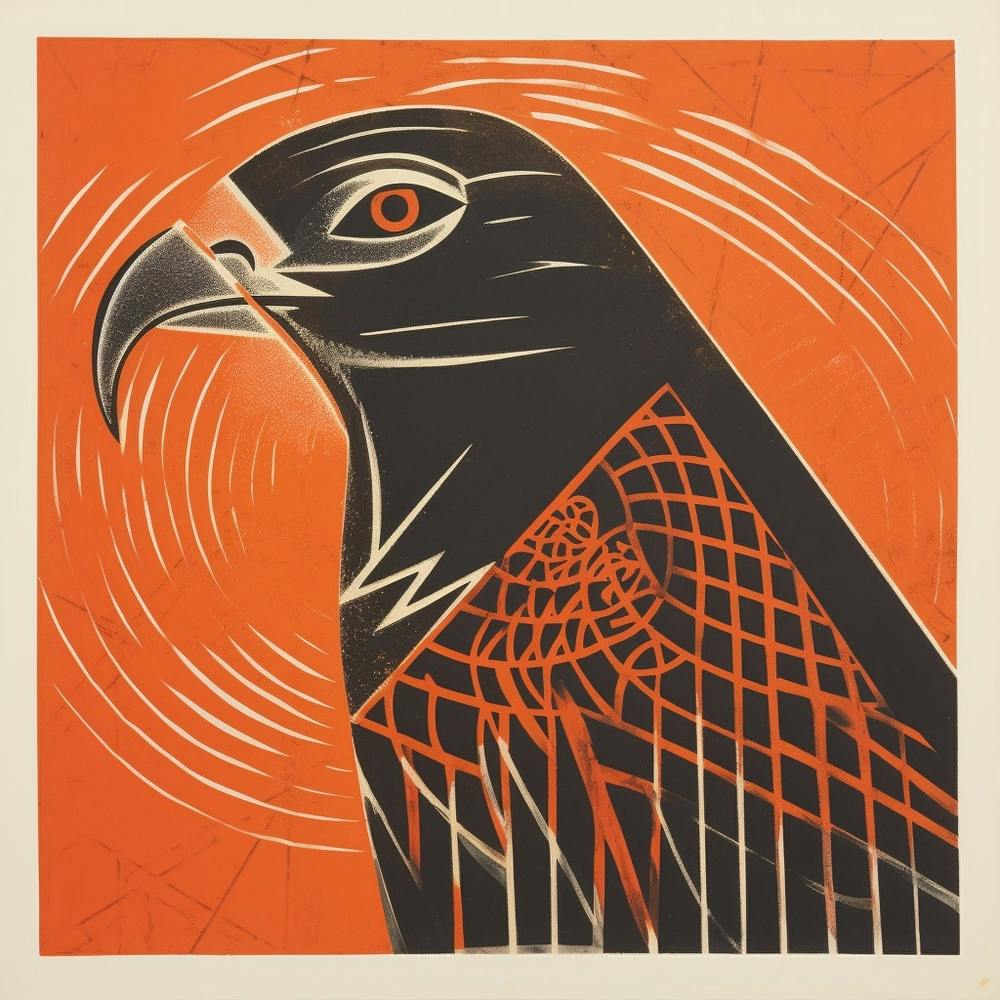 Retro Bird Lithograph Hawk 3