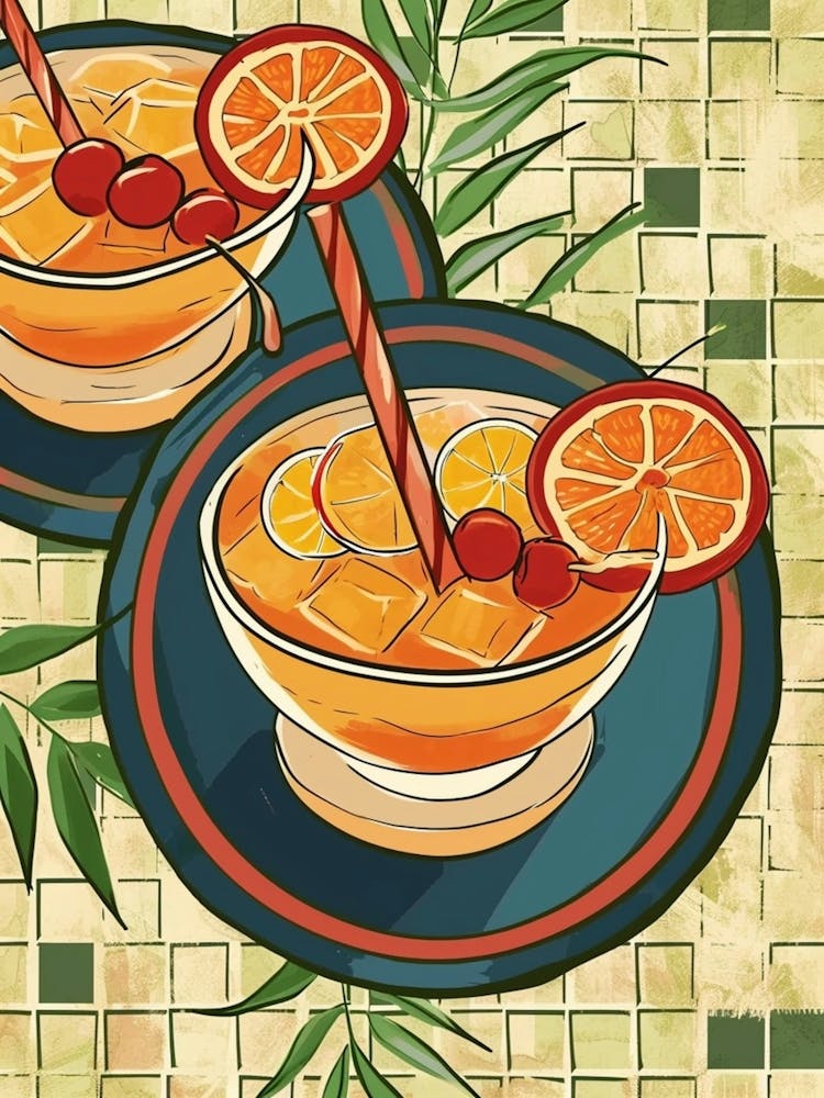 Mai Tai Illustration On A Tiled Background