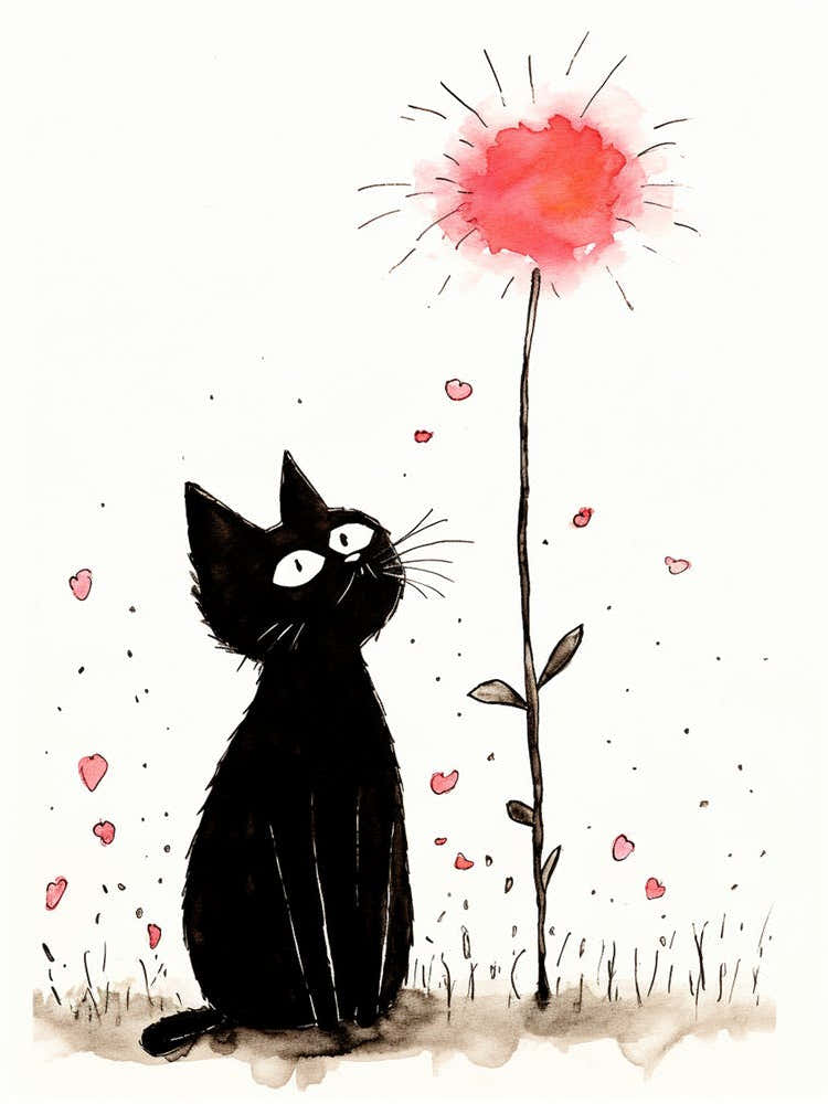 Black Cat With Flower