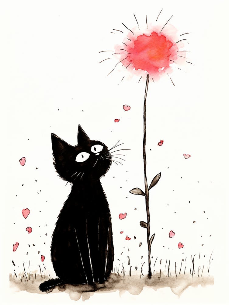 Black Cat With Flower