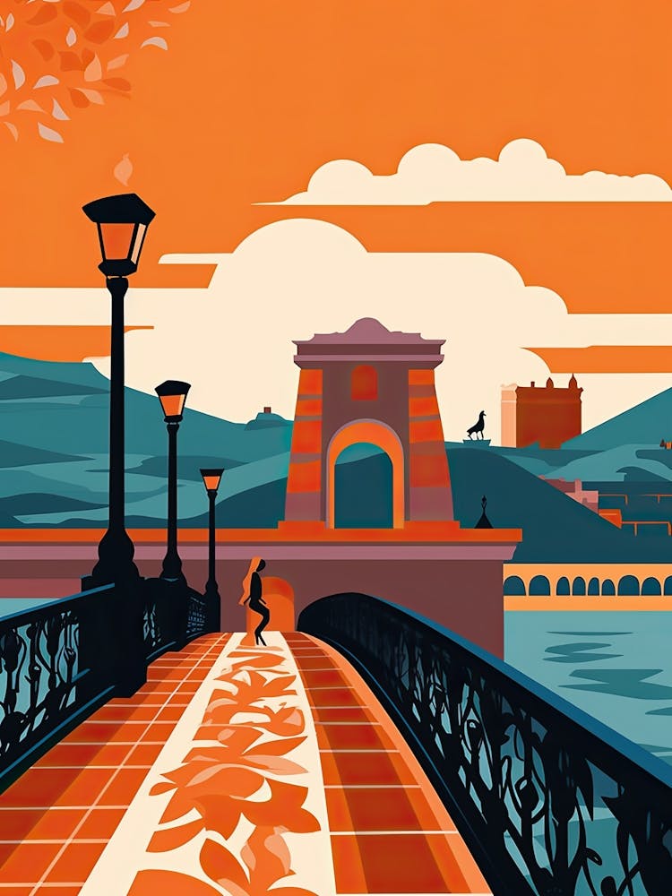 Szechenyi Chain Bridge, Budapest, Hungary, Colourful 1