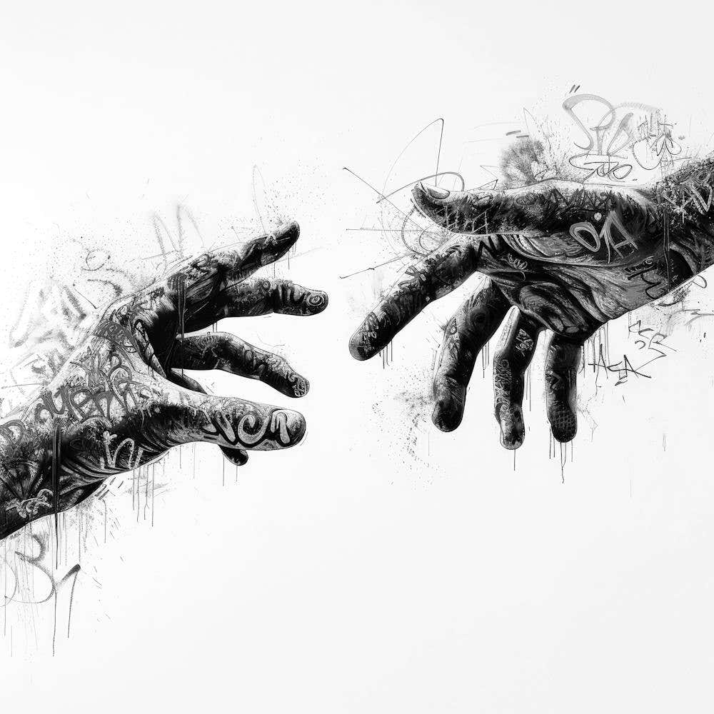 'Two Hands Reaching For Each Other'