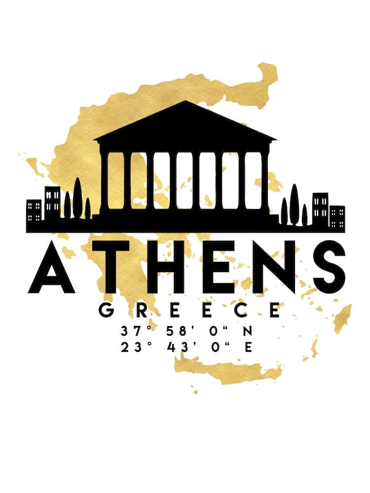 Athens Greece Silhouette City Skyline Map