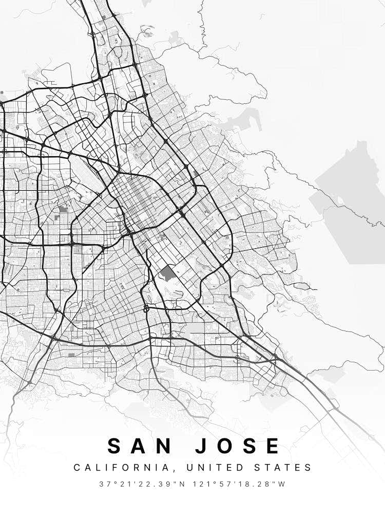 San Jose California USA White Map