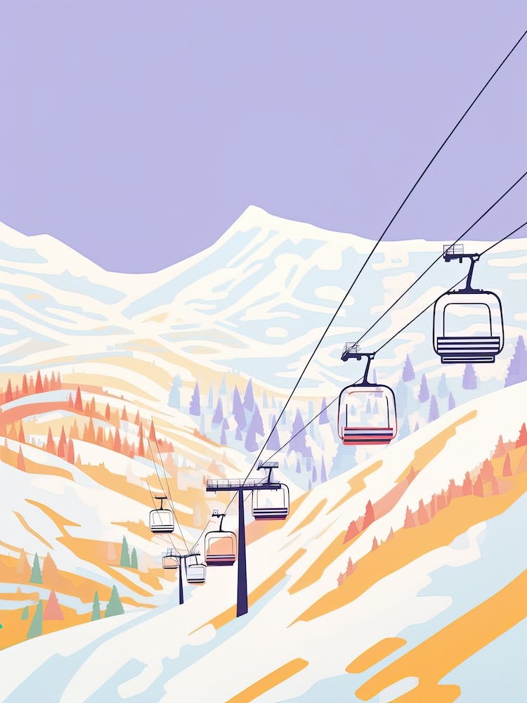 La Plagne   France, Ski Resort Pastel Colours Illustration 0