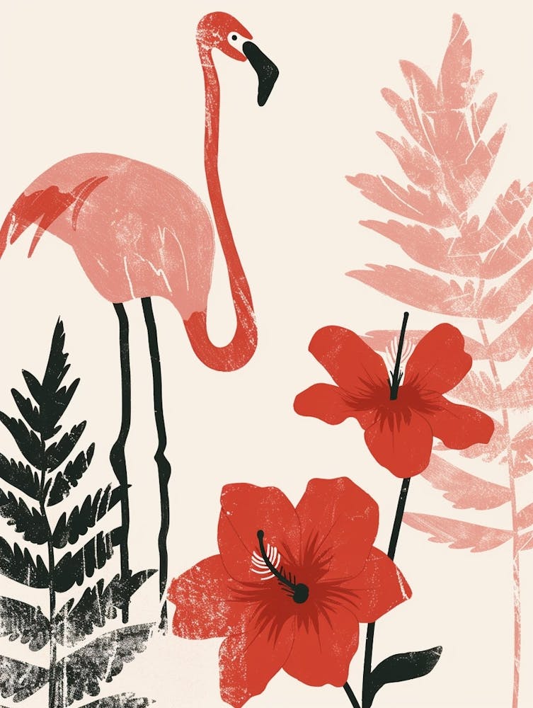 Jamess Flamingo And Hibiscus Minimalist Illustration 2