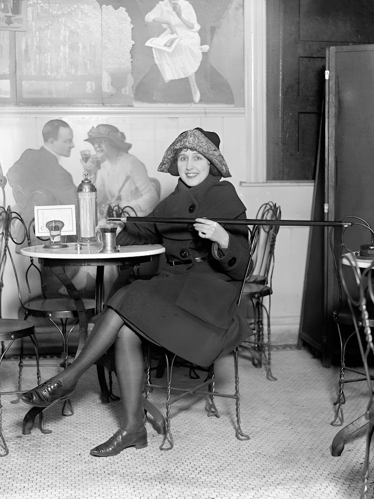 Woman In A Cafe Vintage Black and White Photo