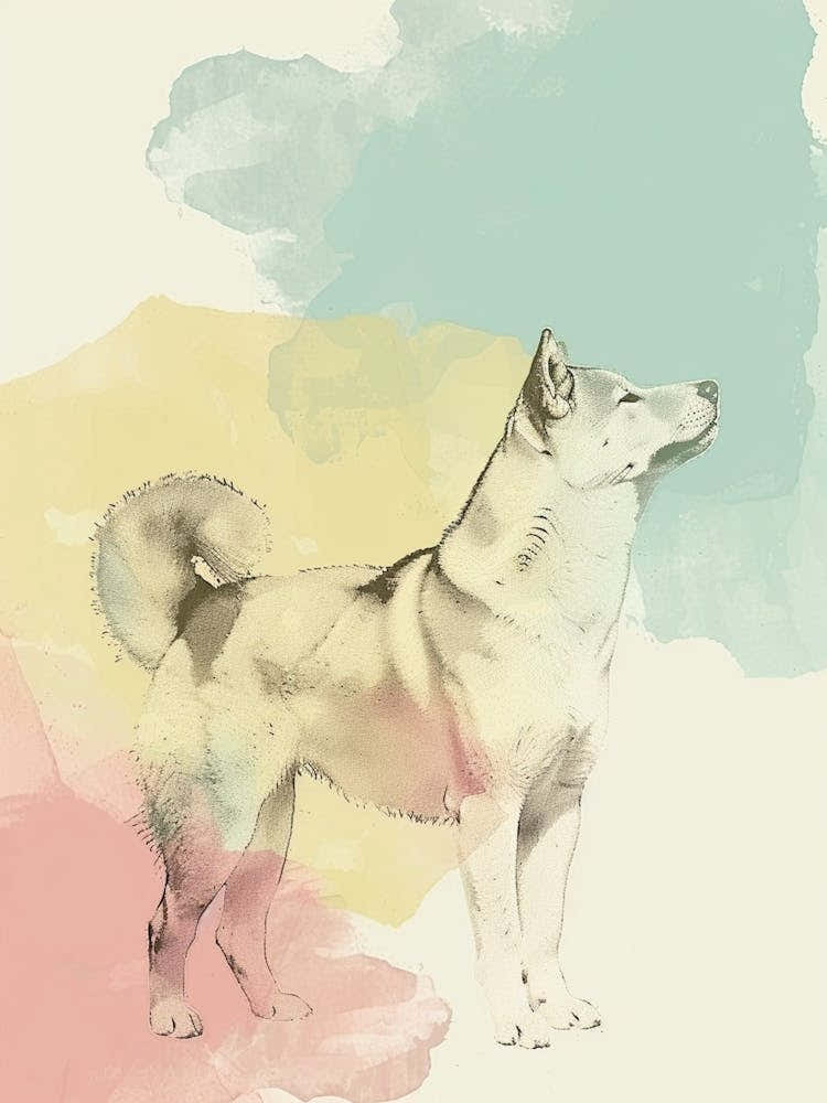 Akita Dog Pastel Line Watercolour Illustration  3