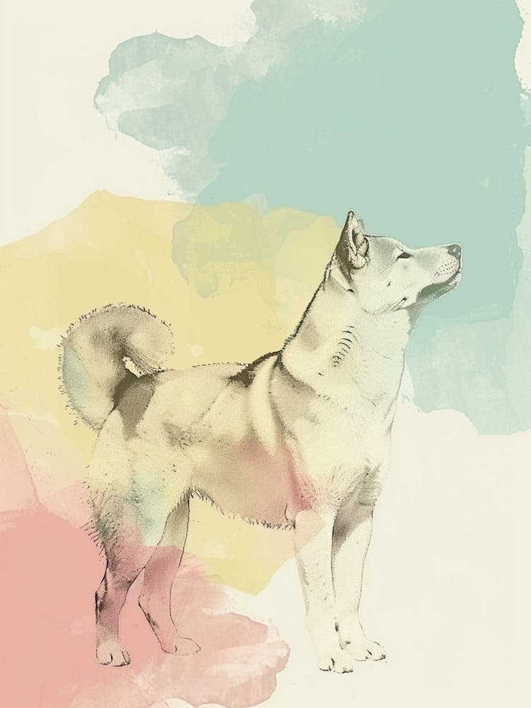 Akita Dog Pastel Line Watercolour Illustration  3
