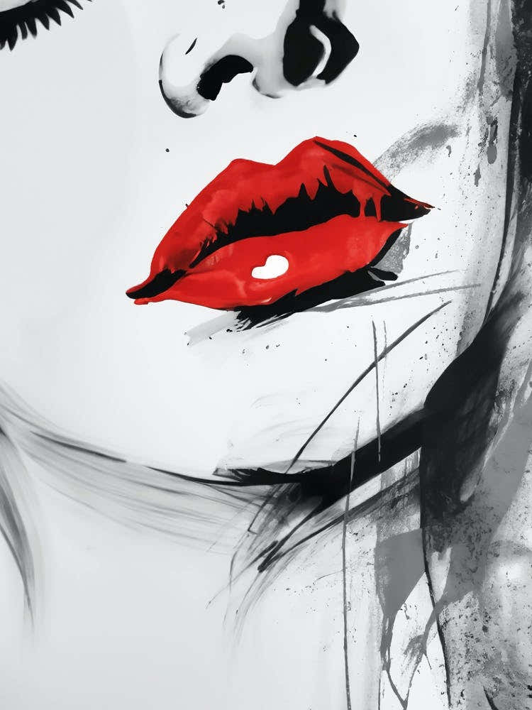Femme Fatale Sketch in Red Lipstick