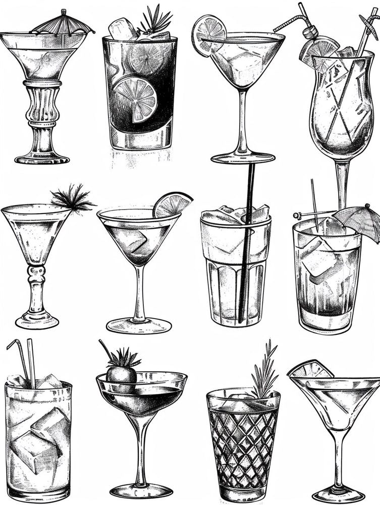 Cocktail Black & White Diagram Inspired