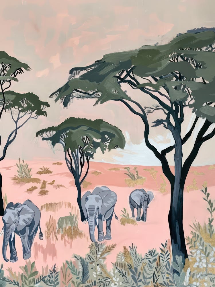 Elephants Pastels Jungle Illustration 4