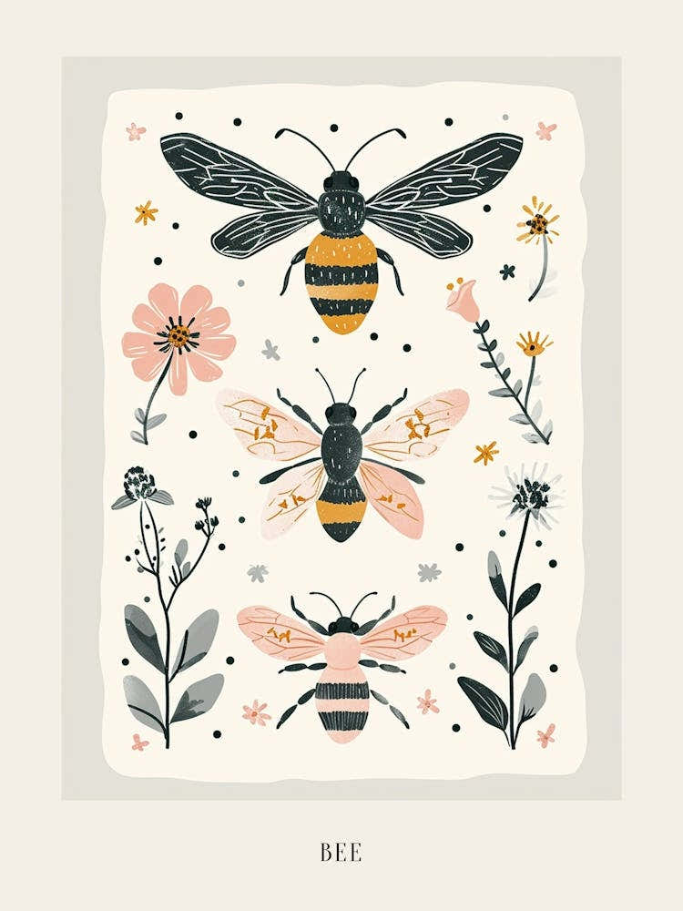 Colourful Insect Illustration Bee 11 Poster