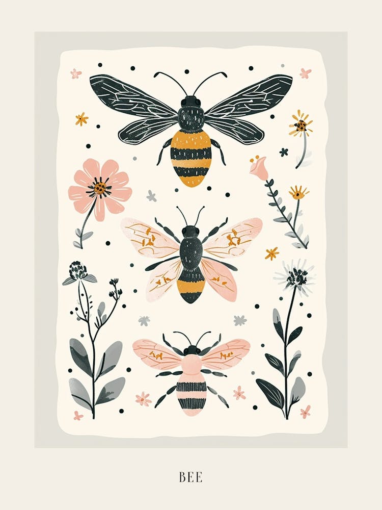 Colourful Insect Illustration Bee 11 Poster
