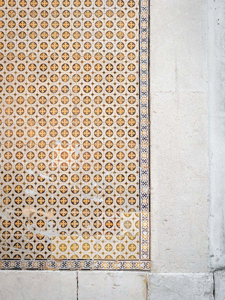 Portugues Orange Pattern Mosaic Tiles At Alfama Lisbon