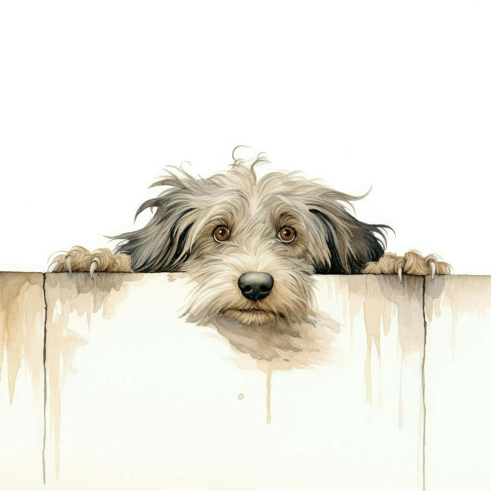 Dog Peeking Over Fence 2