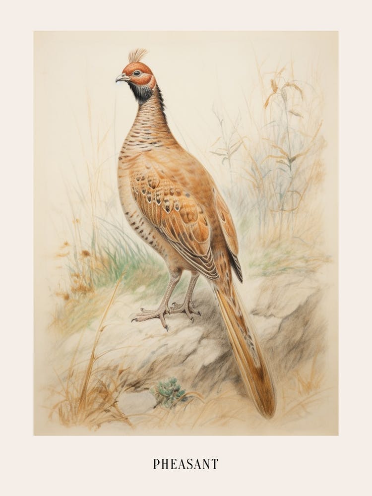 Vintage Bird Drawing Pheasant 3 Poster