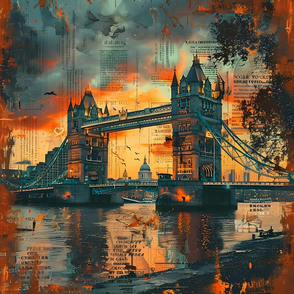 Tower Bridge - Sunset retro collage