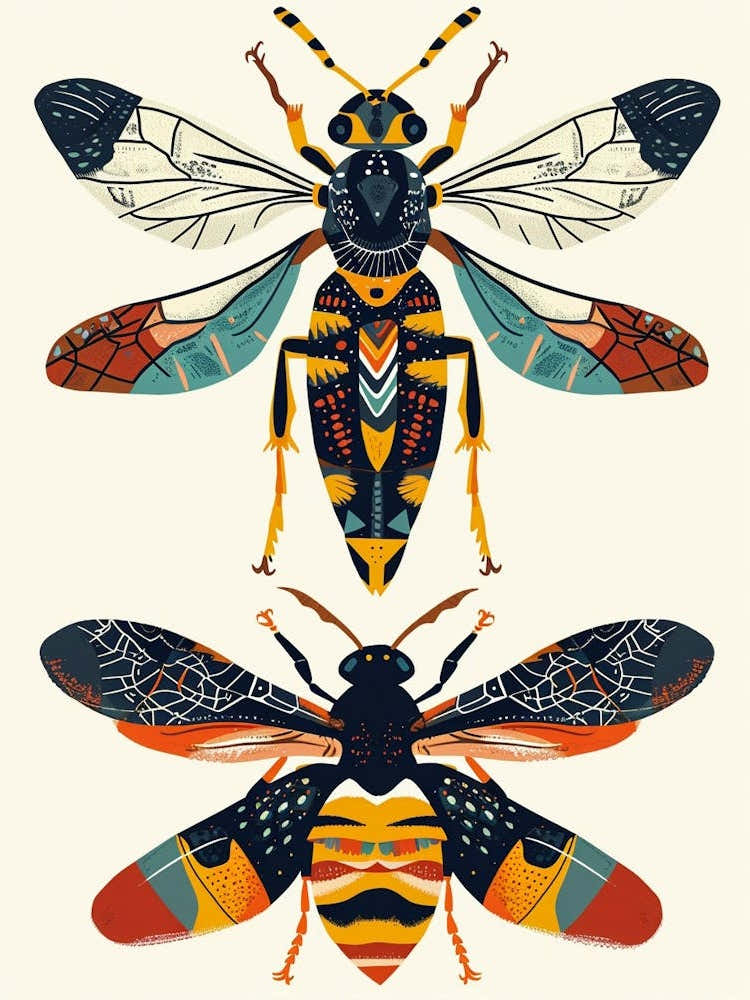 Colourful Insect Illustration Wasp 2