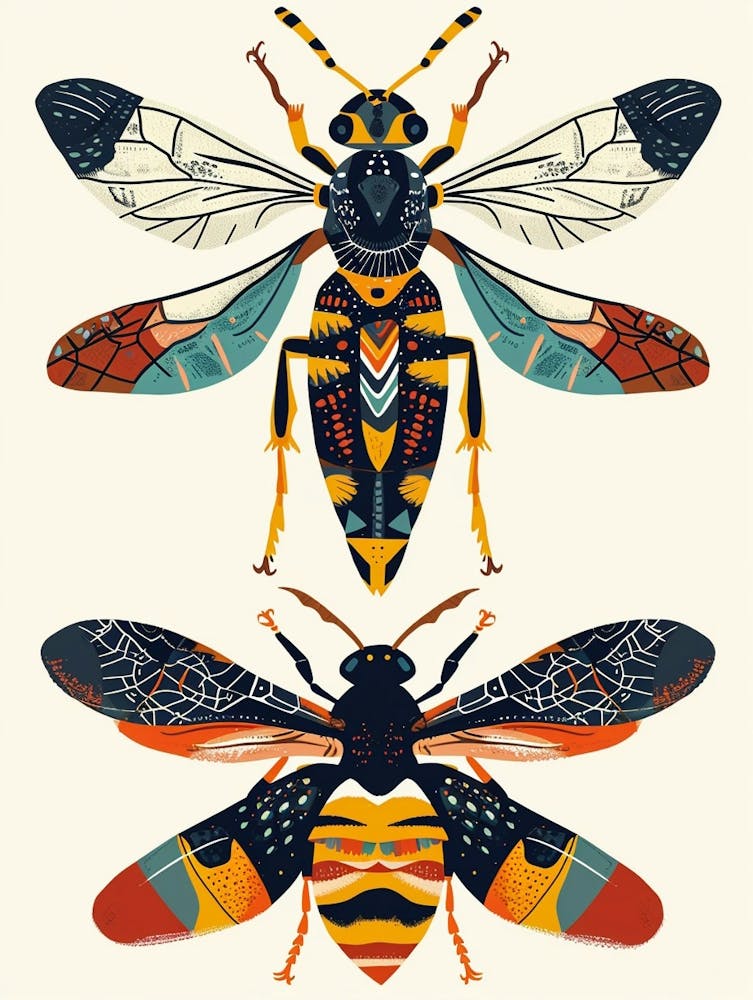 Colourful Insect Illustration Wasp 2